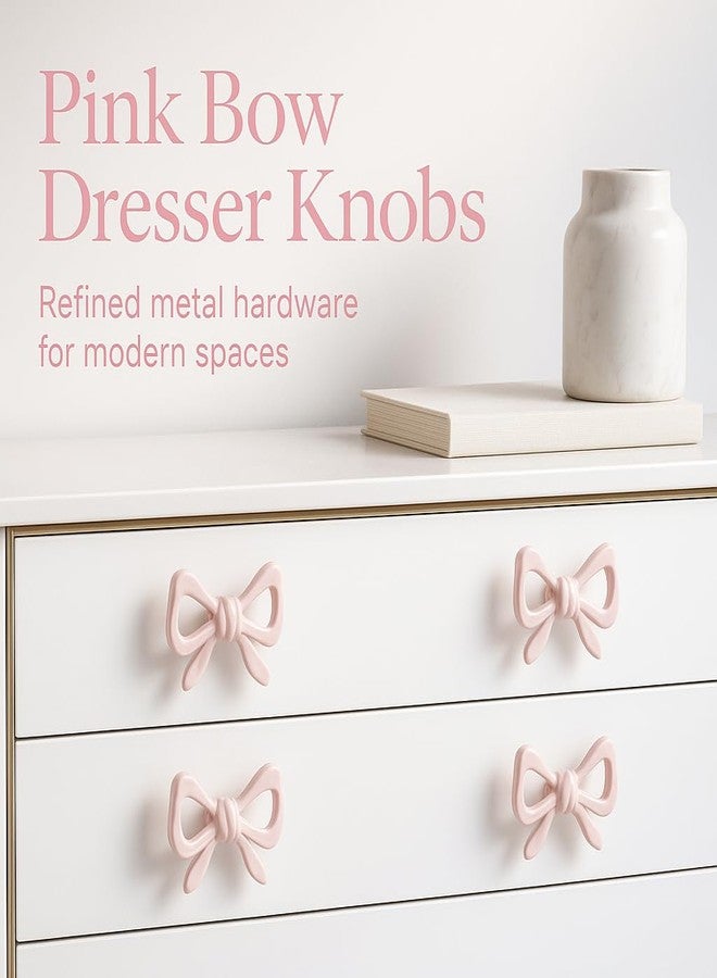Homaisson 6 Pcs Pink Bow Dresser Knobs Pulls, Vintage Metal Cabinet Handles Drawer Hardware with Screws for Kitchen Cupboard Furniture Chest Door up to 2.2” Thick - Image 2
